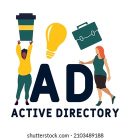 AD: acrónimo de Active Directory. fondo de concepto de negocio.  concepto de ilustración vectorial con palabras clave e iconos. ilustración con iconos para banner web, volante, página de inicio