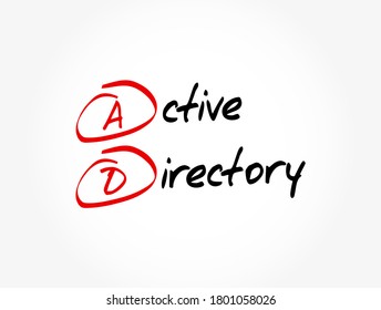 AD - Active Directory acronym, technology concept background