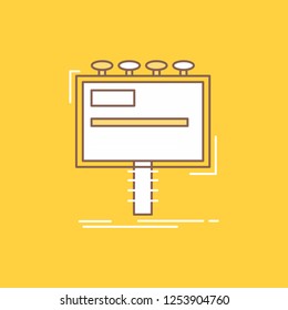 ad, advertisement, advertising, billboard, promo Flat Line Filled Icon. Beautiful Logo button over yellow background for UI and UX, website or mobile application