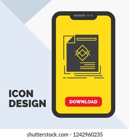 ad, advertisement, leaflet, magazine, page Glyph Icon in Mobile for Download Page. Yellow Background