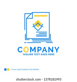 ad, advertisement, leaflet, magazine, page Blue Yellow Business Logo template. Creative Design Template Place for Tagline.