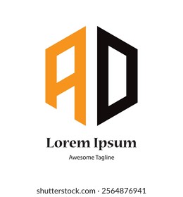 AD or AO letter polygon shape logo design icon