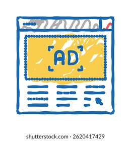 banner de anúncio no site ícone doodle esboço vetor. banner de anúncio no site sinal. símbolo isolado ilustração