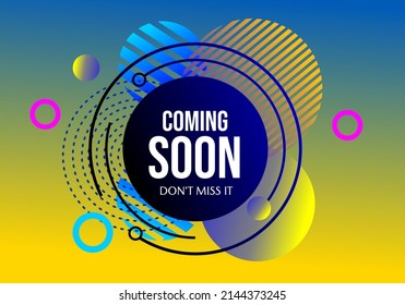 ad banner with yellow blue gradient background with coming soon text and geometric circle element