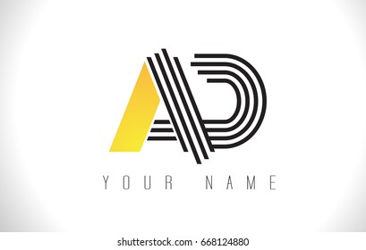 AD Black Lines Letter Logo. Creative Line Letters Design Vector Template.