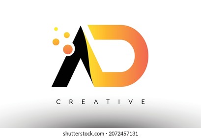 AD Black Orange Letter Logo Design. AD Icon with Dots and Bubbles Creative Letters Vector illustration.