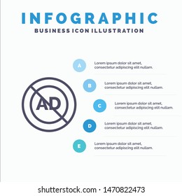 Ad, Ad block, Advertisement, Advertising, Block Line icon with 5 steps presentation infographics Background. Vector Icon Template background
