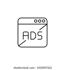 Ad block icon in flat black line style, isolated on white background 