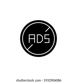 Ad block icon in solid black flat shape glyph icon, isolated on white background 