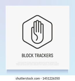 Ad block thin line icon: hand stop sign. Modern vector illustration.