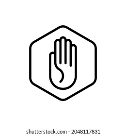 Ad Block dünne Linie Symbol, Hand-Stopp-Zeichen. Blockieren Sie Trackingsysteme. Moderne Vektorgrafik.