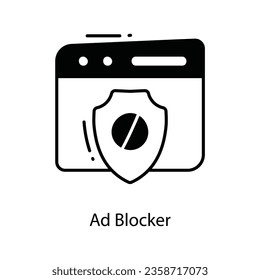 Dibujo de diseño de iconos del garabato del bloqueador de anuncios. Símbolo de marketing en el archivo EPS 10 de fondo blanco