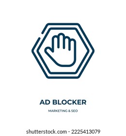 Ad blocker icon. Linear vector illustration from marketing  seo collection. Outline ad blocker icon vector. Thin line symbol for use on web and mobile apps, logo, print media.