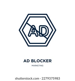 ad blocker icon from marketing collection. Thin linear ad blocker, no, stop outline icon isolated on white background. Line vector ad blocker sign, symbol for web and mobile