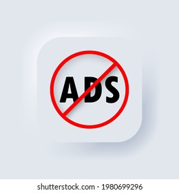 Ad blocker icon. No ads icons. Vector. Neumorphic UI UX white user interface web button. Neumorphism