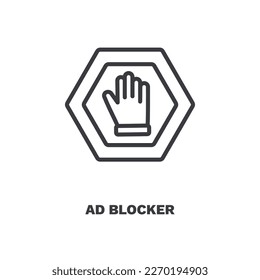 ad blocker icon. Thin line ad blocker icon from marketing collection. Outline vector isolated on white background. Editable ad blocker symbol can be used web and mobile