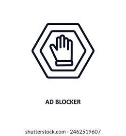 ad blocker icon. Thin line ad blocker icon from marketing collection. Outline vector isolated on white background. Editable ad blocker symbol can be used web and mobile