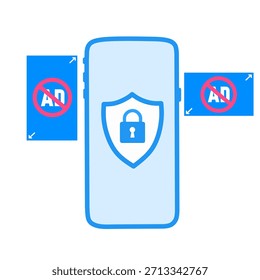 Bloqueadores de anuncios. Los conceptos de bloqueo de anuncios, privacidad en línea, seguridad en Internet y protección digital están separados. Seguridad de Smartphone con el concepto de bloqueo de anuncios