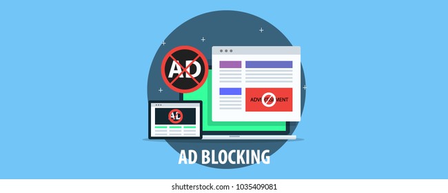 Ad Blocking, Pop Up Ad Blocker Flat Vector Banner Icon