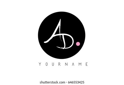 AD Brush Letter Logo Design with Black Circle and Handwritten Letters.