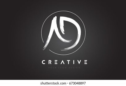 AD Brush Letter Logo Design. Artistic Handwritten Brush Letters Logo Concept Vector.