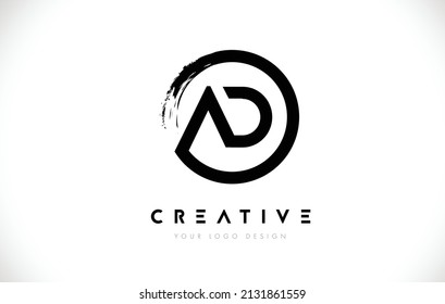 AD Circular Letter Logo with Circle Brush Design and White Background.