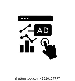 Ad Click Statistics Icon with Hand Pointer Representing Ad Performance Tracking