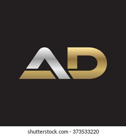 AD company linked letter logo golden silver black background