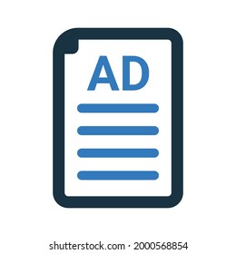 Ad, content, document icon. Simple editable vector design isolated on a white background.