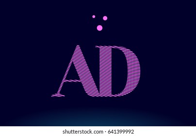 ad a d alphabet letter logo pink line stripes magenta purple blue font creative text dots company vector icon design template