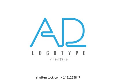 AD A D blue joined line alphabet letter logo combination suitable as icon design for a company or business