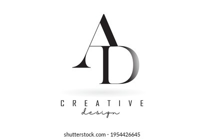 AD a d letter design logo logotype concept with serif font and elegant style. Vector illustration icon with letters A and D.