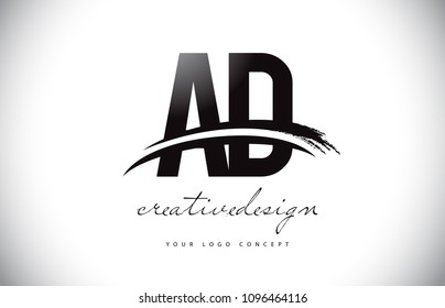 AD A D Letter Logo Design with Swoosh and Black Brush Stroke. Modern Creative Brush Stroke Letters Vector Logo