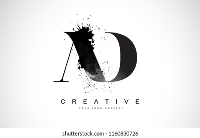 AD A D Letter Logo Design with Black Ink Watercolor Splash Spill Vector Illustration.
