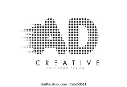 AD A D Letter Logo Design with Black Dots and Bubble Trails.