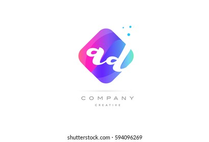 ad a d  pink blue rhombus abstract 3d alphabet company letter text logo hand writting written design vector icon template 