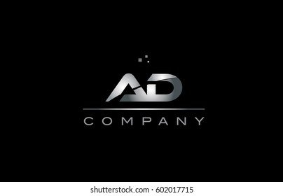 ad a d  silver grey metal metallic alphabet technology company letter logo design vector icon template black background