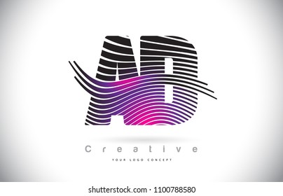 AD A D Zebra Texture Letter Logo Design With Creative Lines and Swosh in Purple Magenta Color Vector.