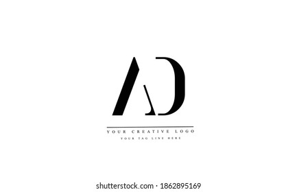 AD or DA, A and D abstract vector logo monogram template