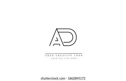 AD or DA, A and D abstract vector logo monogram template