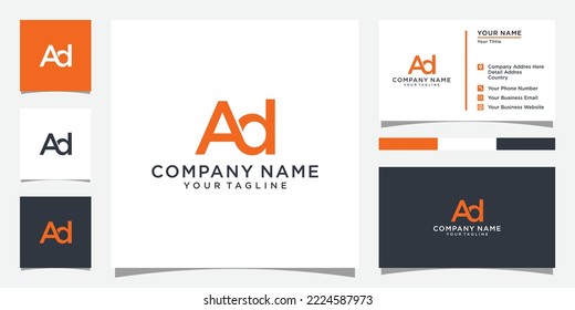 AD or DA initial letter logo design vector with business card design.