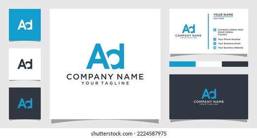 AD or DA initial letter logo design vector with business card design.