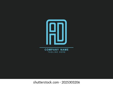 AD or DA minimal and line art logo in neon color icon template