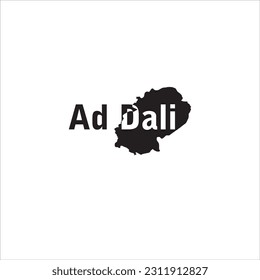 Mapa ad Dalí y diseño de letras negras sobre fondo blanco