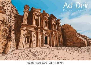 Ad Deir, Petra, Jordan, Vektorkunst