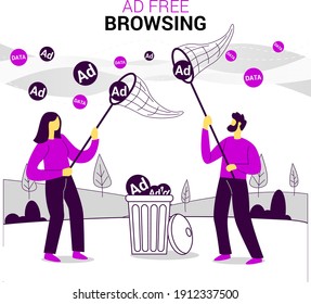 Ad free browsing illustration concept vector