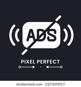 Ad free content white solid desktop icon. Streaming service without commercials. Remove advertising. Pixel perfect, outline 4px. Silhouette symbol for dark mode. Glyph pictogram. Vector isolated image