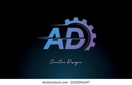 AD Gear Fusion Logo – Industrial Tech-Inspired Letter mark Futuristic Industrial Letter Mark Design for Technology and Engineering Brands.