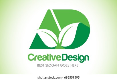 AD Green Leaf Letter Design Logo. Eco Bio Leaf Letters Icon Illustration Vetor Logo.