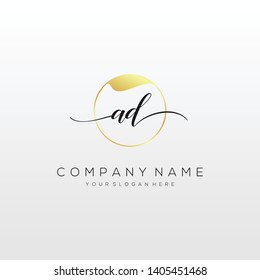 AD handwriting initial  logo template vector.